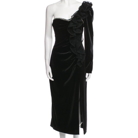 Self Portrait Black Velvet Midi dress - Picture 1 of 6